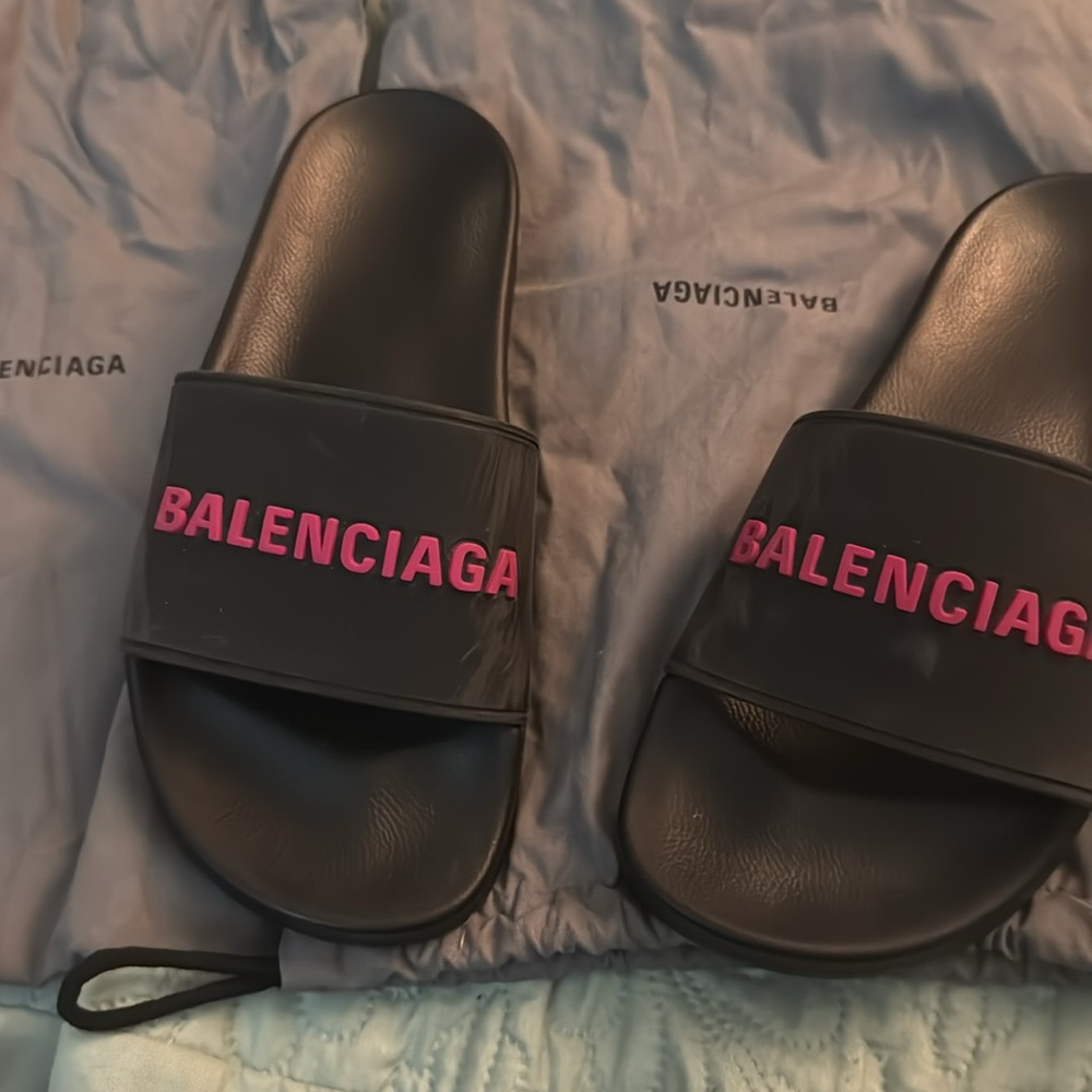 Balenciaga Logo rubber slides black and pink size 8W with two dust bag gray - Picture 4 of 8
